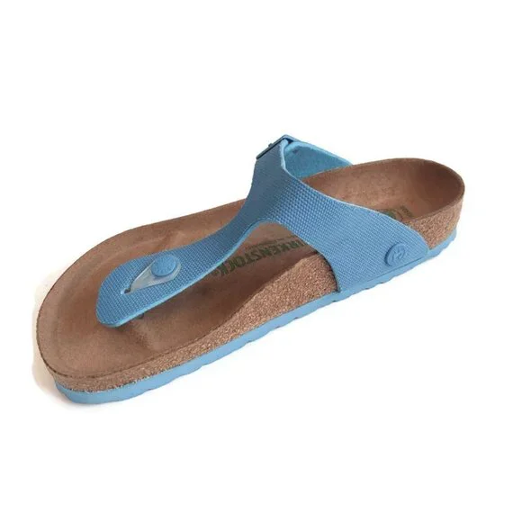 Birkenstock Womens Size 7 Gizeh Canvas Vegan Sandals EU 38 Sky Blue Regular Fit - Picture 4 of 11